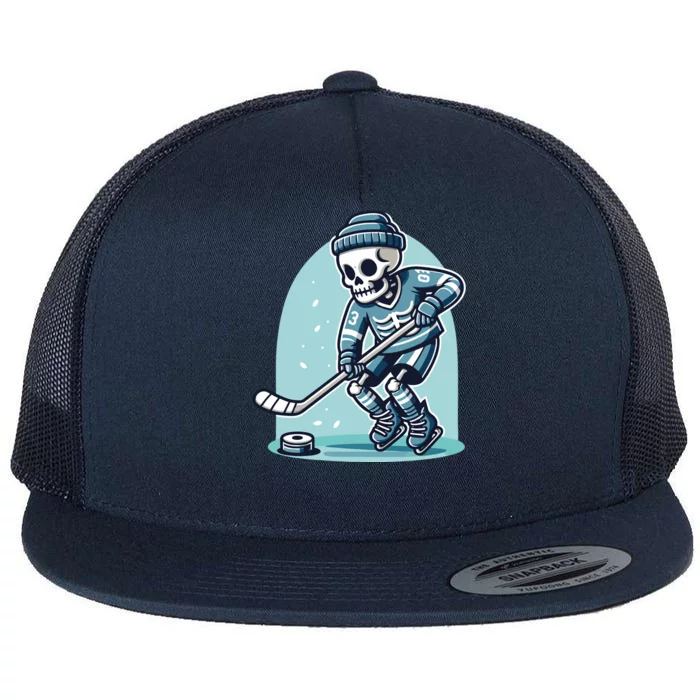 Skeleton Ice Hockey Flat Bill Trucker Hat