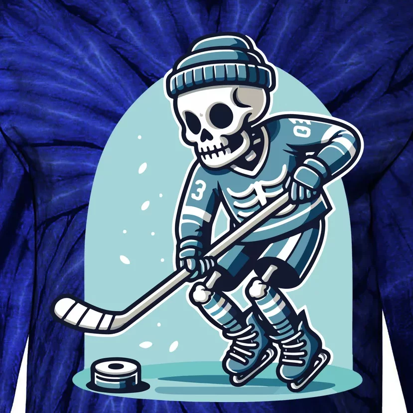 Skeleton Ice Hockey Tie-Dye Long Sleeve Shirt