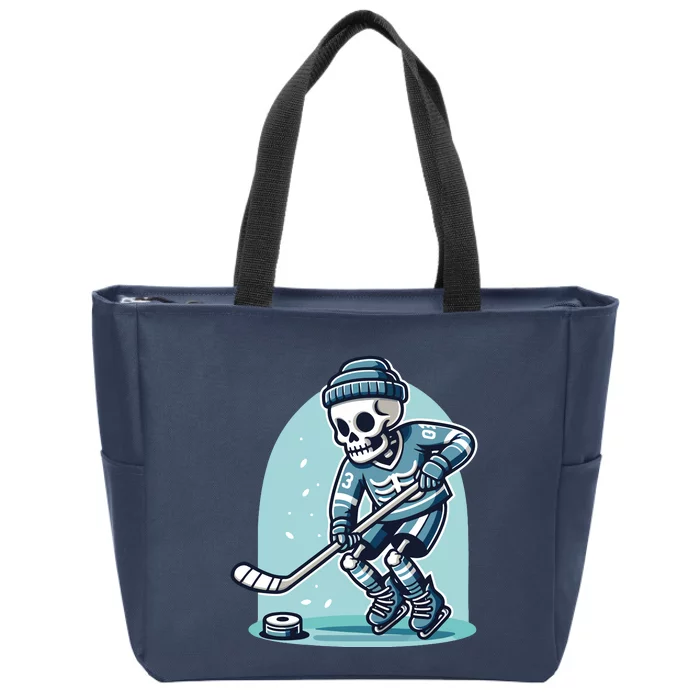 Skeleton Ice Hockey Zip Tote Bag