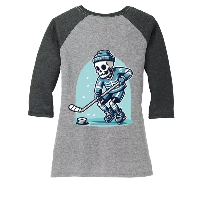 Skeleton Ice Hockey Women's Tri-Blend 3/4-Sleeve Raglan Shirt