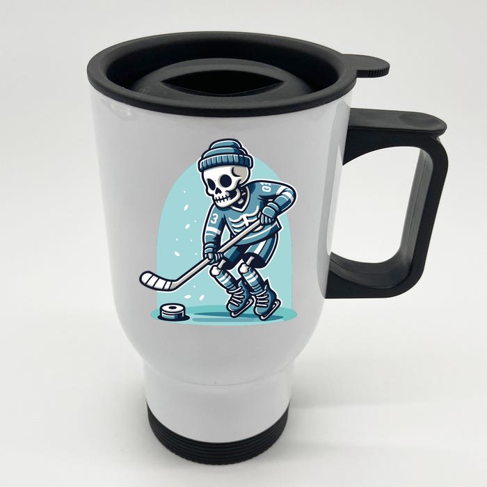 Skeleton Ice Hockey Front & Back Stainless Steel Travel Mug