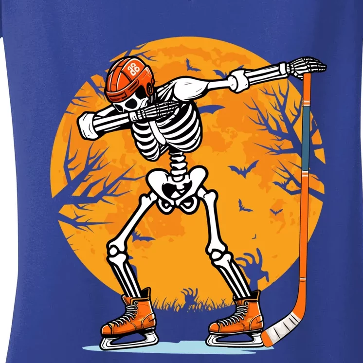 Skeleton Ice Hockey Halloween Dabbing Halloween Hockey Cute Gift Women's V-Neck T-Shirt