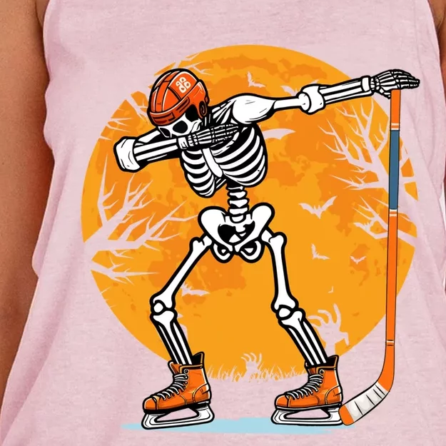 Skeleton Ice Hockey Halloween Dabbing Halloween Hockey Cute Gift Women's Knotted Racerback Tank