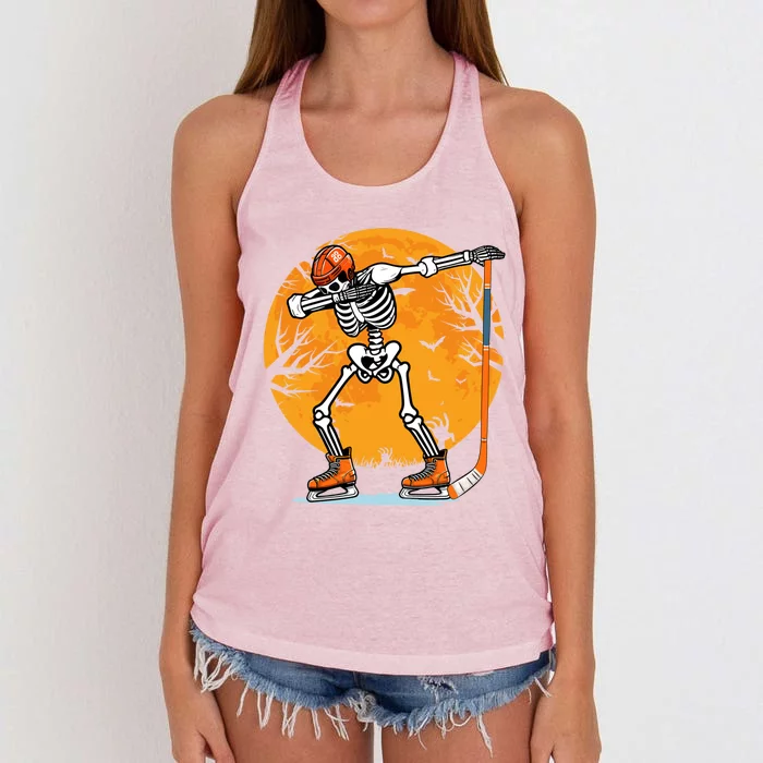 Skeleton Ice Hockey Halloween Dabbing Halloween Hockey Cute Gift Women's Knotted Racerback Tank