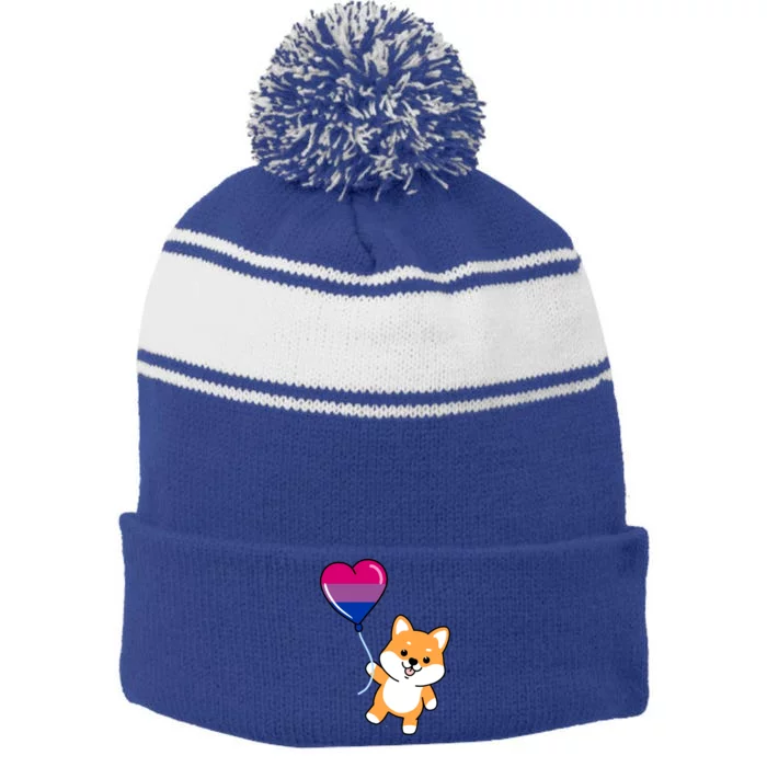 Shiba Inu Heart Balloon Bisexual Pride Funny Gift Stripe Pom Pom Beanie