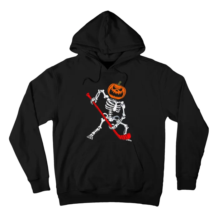 Skeleton Ice Hockey Halloween Pumpkin Hockey Hoodie