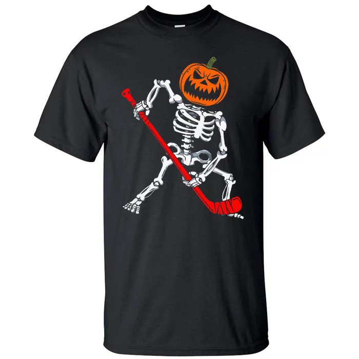 Skeleton Ice Hockey Halloween Pumpkin Hockey Tall T-Shirt