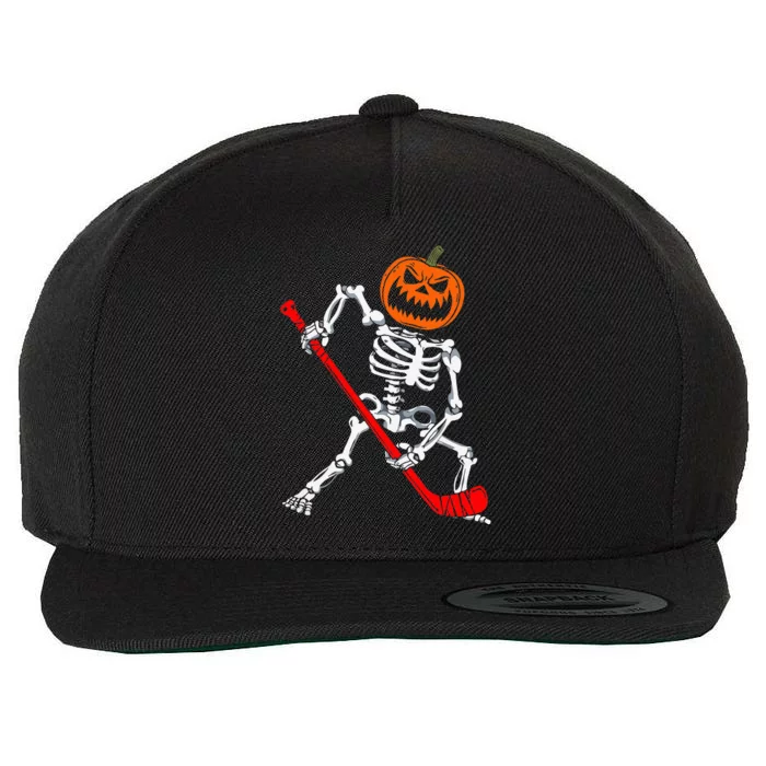 Skeleton Ice Hockey Halloween Pumpkin Hockey Wool Snapback Cap