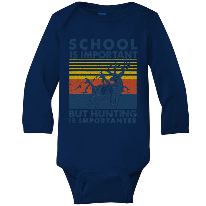 School Is Important But Hunting Is Importanter Deer Hunting Baby Long Sleeve Bodysuit