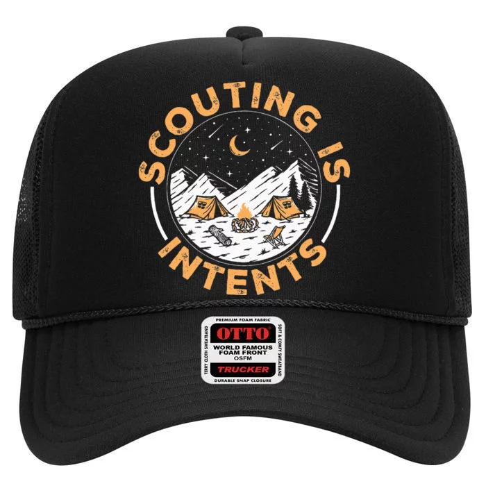 Scouting Is Intents Scout Funny Camping High Crown Mesh Trucker Hat