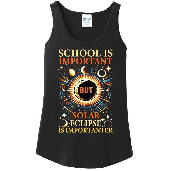 School Is Important Solar Eclipse April 8 2024 Teacher Ladies Essential Tank