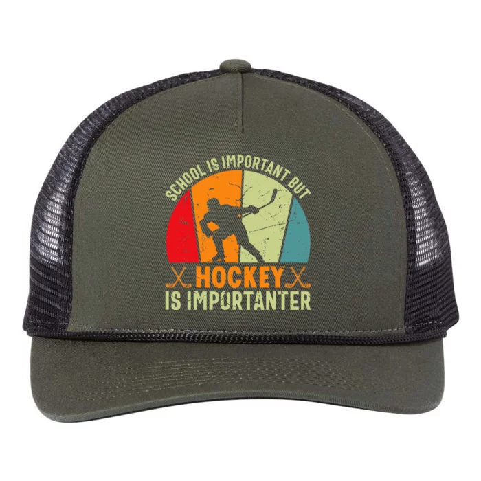 School Is Important But Hockey Is Importanter Ice Hockey Retro Rope Trucker Hat Cap