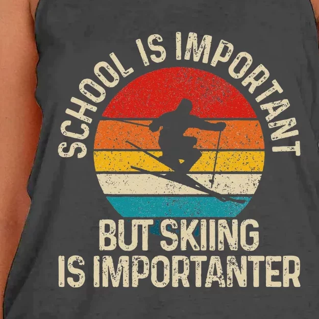 School Is Important But Skiing Is Importanter Ski Funny Gift Women's Knotted Racerback Tank