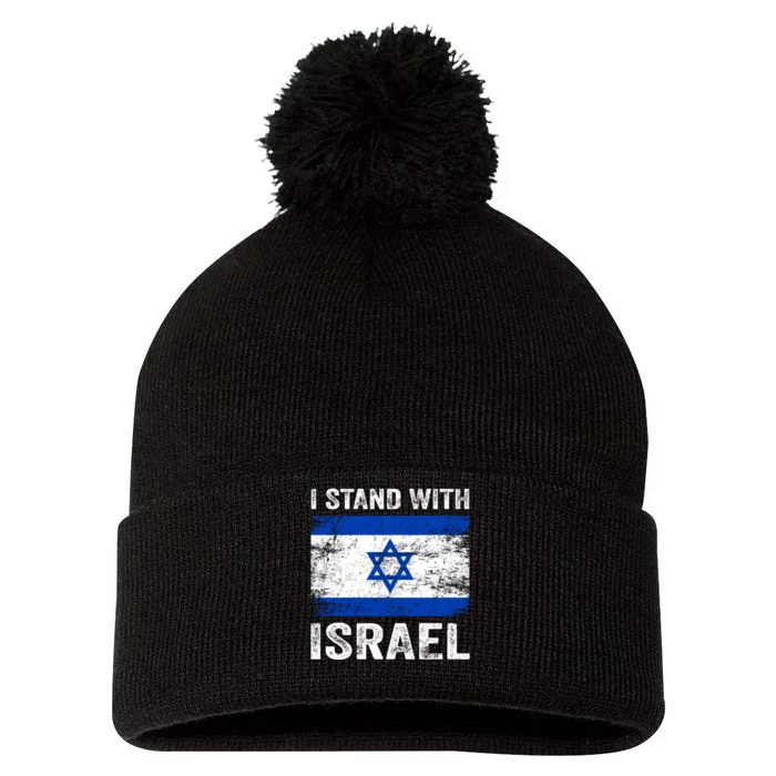 Support Israel I Stand With Israel Israeli Flag Pom Pom 12in Knit Beanie