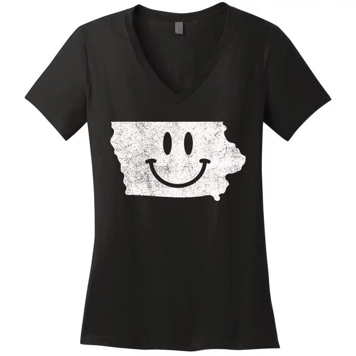 Smiling In Ia – Funny Iowa Happy Face Women's V-Neck T-Shirt