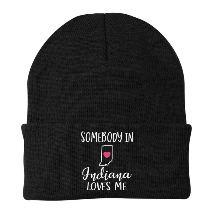 Somebody In Indiana Loves Me Heart Home State Map Knit Cap Winter Beanie