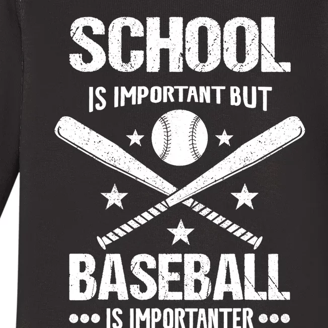 School Is Important But Baseball Is Importanter Baseballer Baby Long Sleeve Bodysuit