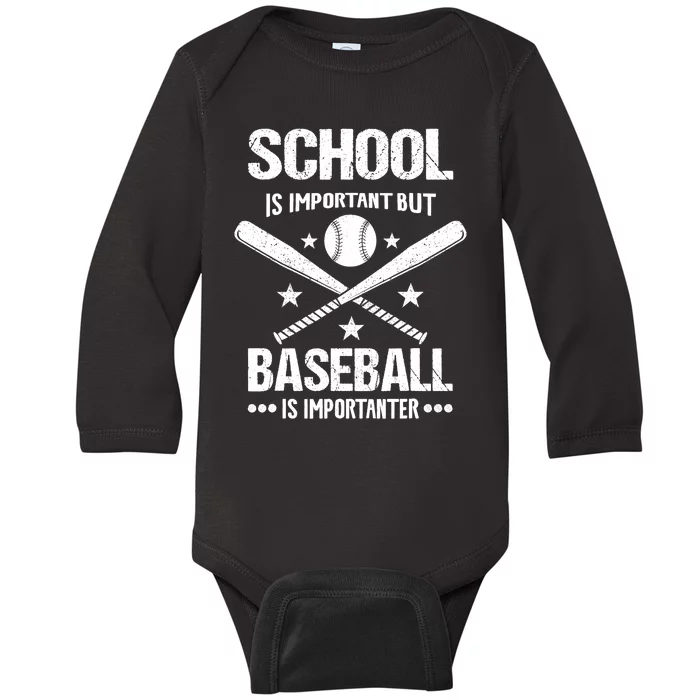 School Is Important But Baseball Is Importanter Baseballer Baby Long Sleeve Bodysuit