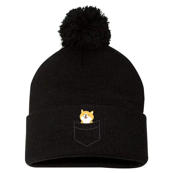 Shiba Inu In A Pocket Cute Pocket Shiba Inu Pom Pom 12in Knit Beanie