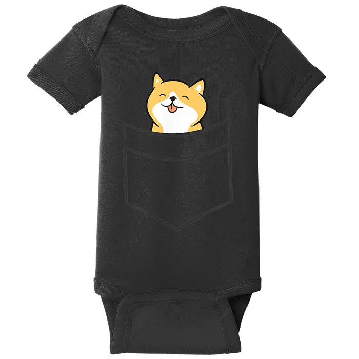 Shiba Inu In A Pocket Cute Pocket Shiba Inu Baby Bodysuit