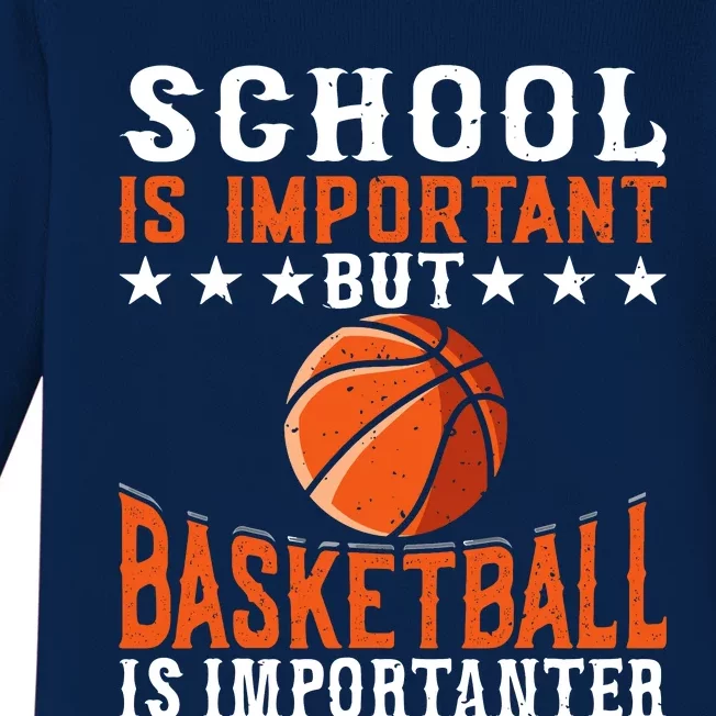 School Is Important But Basketball Is Importanter Basketball Baby Long Sleeve Bodysuit