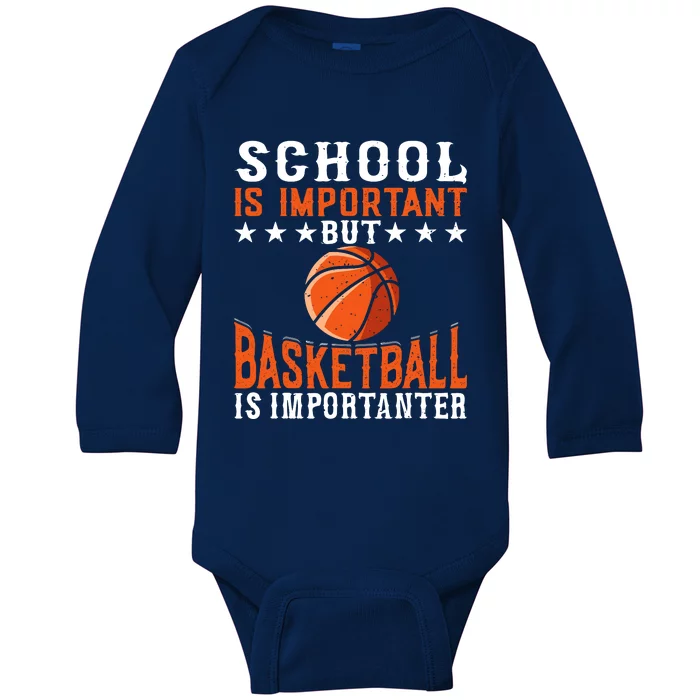 School Is Important But Basketball Is Importanter Basketball Baby Long Sleeve Bodysuit