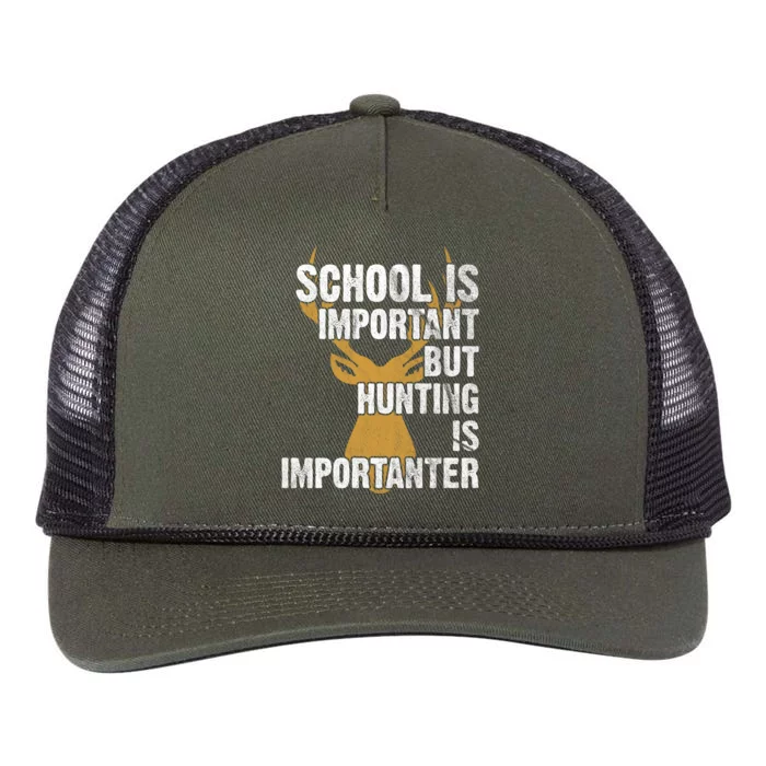 School Is Important But Is Hunting Importanter Deer Retro Rope Trucker Hat Cap