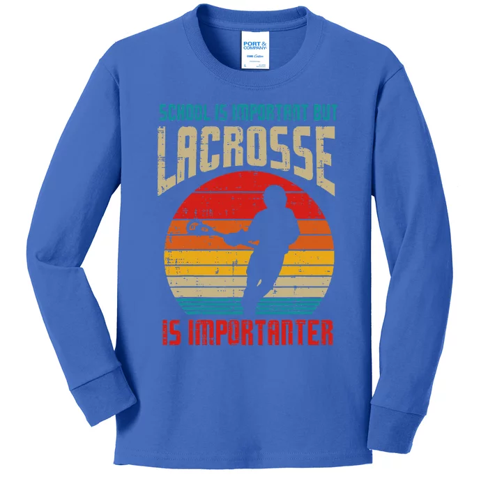 School Is Important Lacrosse Importanter Kids Long Sleeve Shirt