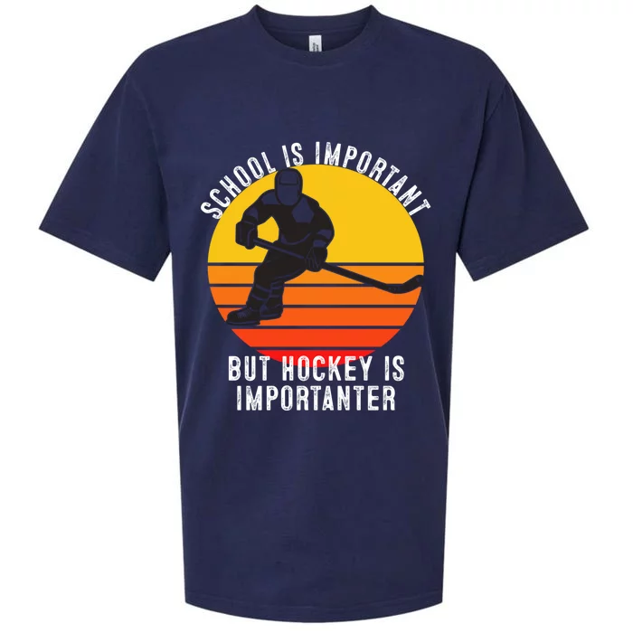 School Is Important But Hockey Is Importanter Funny Sports Gift Sueded Cloud Jersey T-Shirt