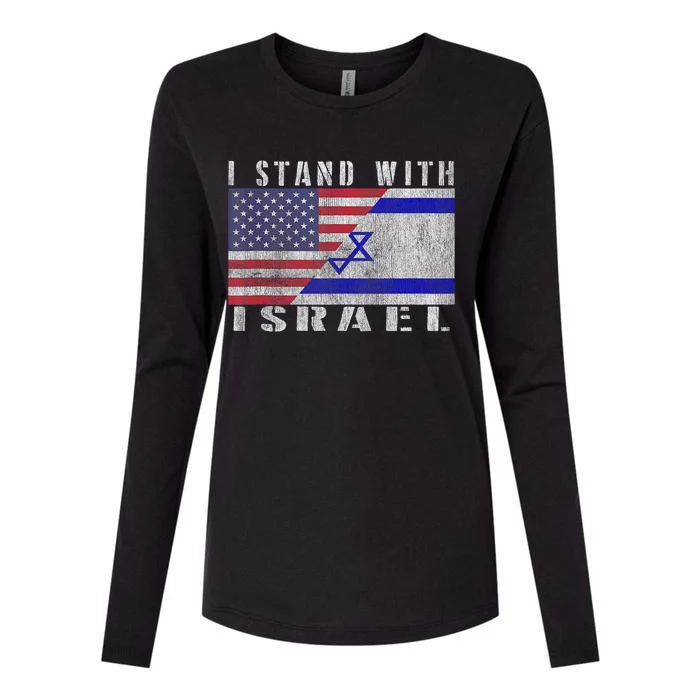 Support Israel I Stand With Israel Israel Flag/American Flag Womens Cotton Relaxed Long Sleeve T-Shirt