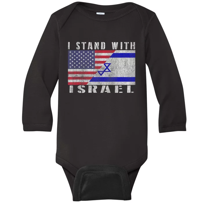 Support Israel I Stand With Israel Israel Flag/American Flag Baby Long Sleeve Bodysuit