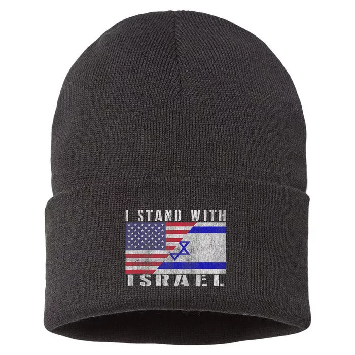 Support Israel I Stand With Israel Israel Flag/American Flag Sustainable Knit Beanie