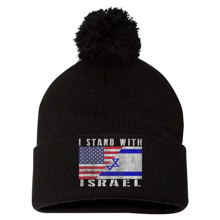 Support Israel I Stand With Israel Israel Flag/American Flag Pom Pom 12in Knit Beanie