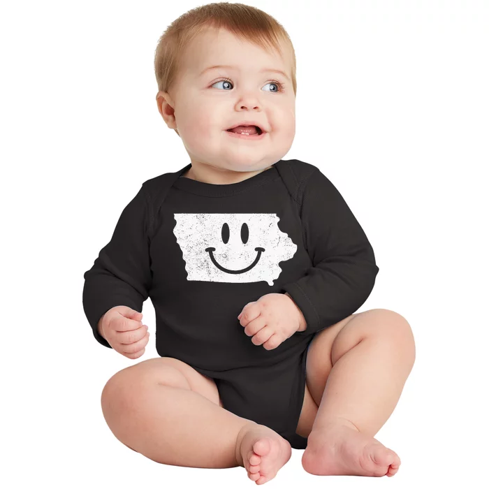 Smiling In IA – Funny Iowa Happy Face Baby Long Sleeve Bodysuit