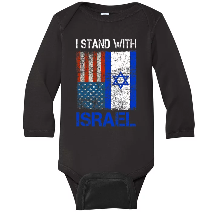 Support Israel I Stand With Israel Usa American Israeli Flag Baby Long Sleeve Bodysuit