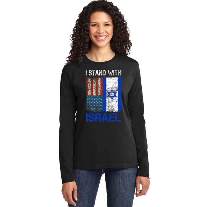 Support Israel I Stand With Israel Usa American Israeli Flag Ladies Long Sleeve Shirt