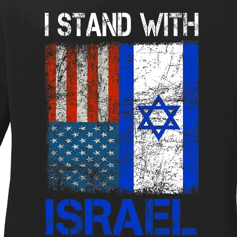 Support Israel I Stand With Israel Usa American Israeli Flag Ladies Long Sleeve Shirt