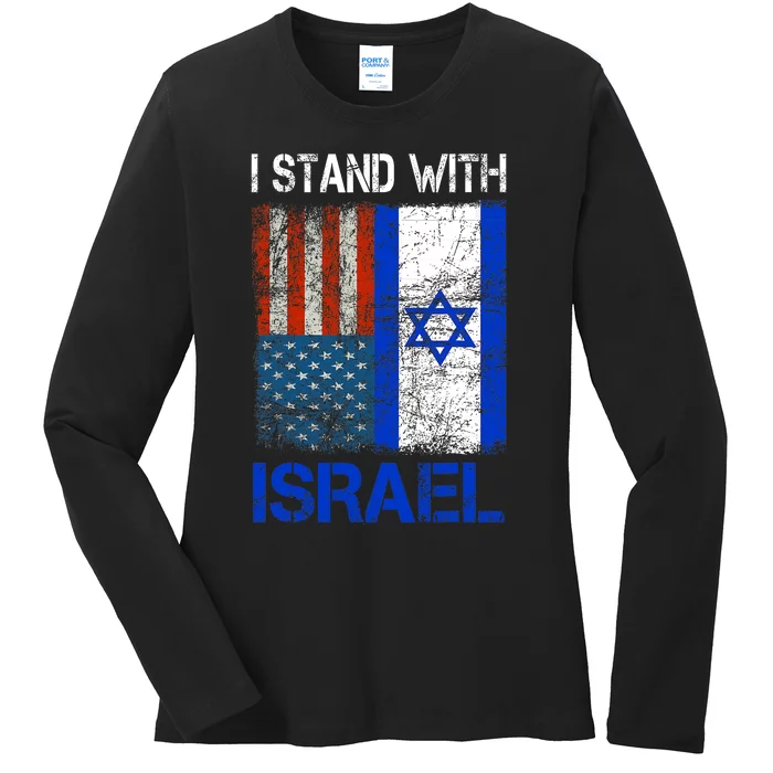 Support Israel I Stand With Israel Usa American Israeli Flag Ladies Long Sleeve Shirt