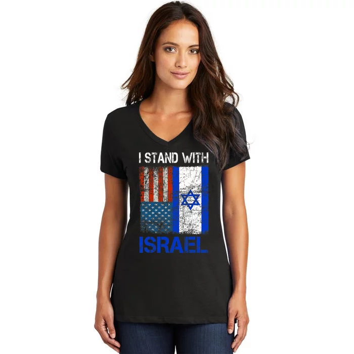 Support Israel I Stand With Israel Usa American Israeli Flag Women's V-Neck T-Shirt