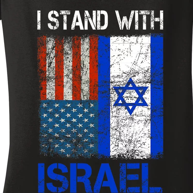 Support Israel I Stand With Israel Usa American Israeli Flag Women's V-Neck T-Shirt