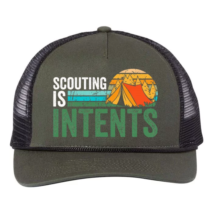 Scouting Is Intents Funny Scout Camping Happy Camper Retro Retro Rope Trucker Hat Cap