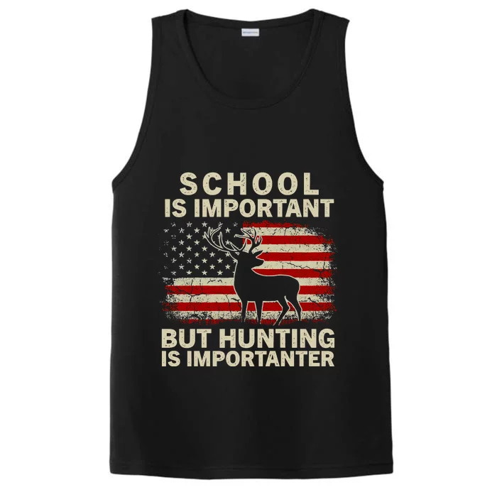 School Is Important But Hunting Is Importanter USA FLag Performance Tank