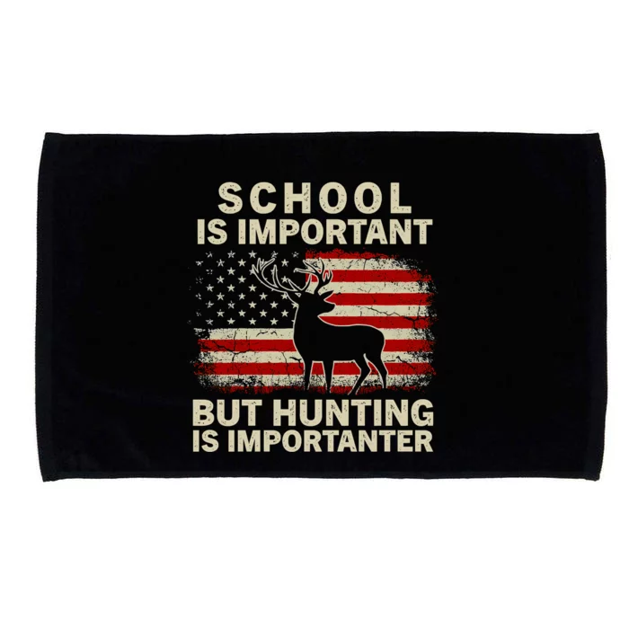 School Is Important But Hunting Is Importanter USA FLag Microfiber Hand Towel