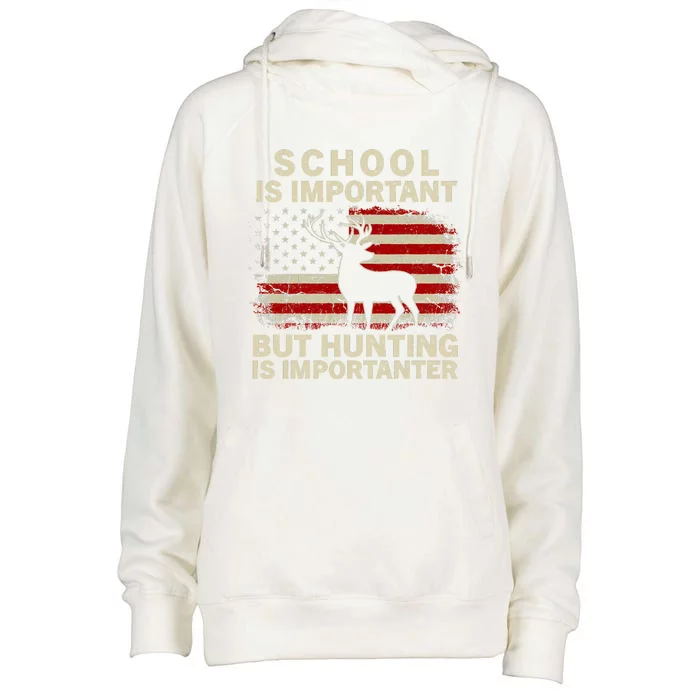 School Is Important But Hunting Is Importanter USA FLag Womens Funnel Neck Pullover Hood