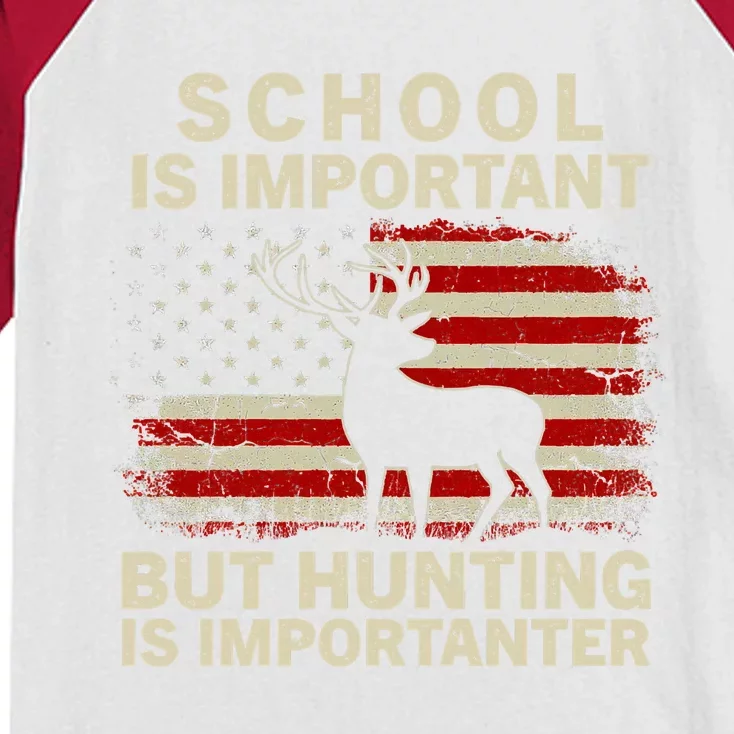 School Is Important But Hunting Is Importanter USA FLag Kids Colorblock Raglan Jersey