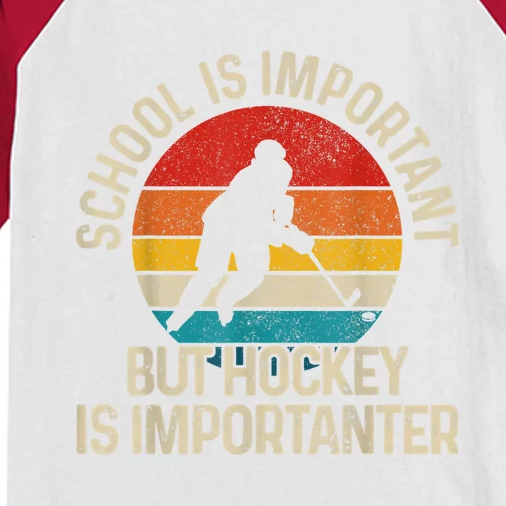 School Is Important But Hockey Is Importanter Funny Gist Kids Colorblock Raglan Jersey