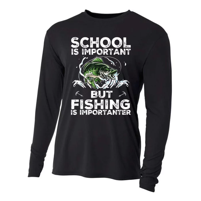 School Is Important But Fishing Is Importanter Funny Fishing Cooling Performance Long Sleeve Crew