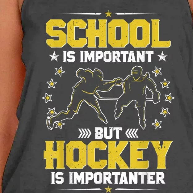 School Is Important But Hockey Is Importanter Hockey Tee Women's Knotted Racerback Tank