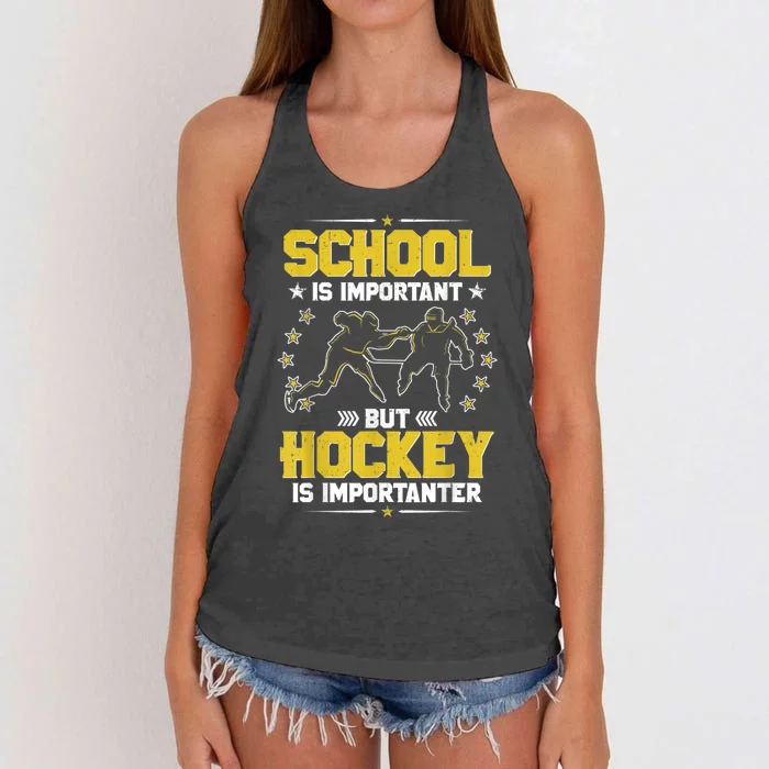 School Is Important But Hockey Is Importanter Hockey Tee Women's Knotted Racerback Tank