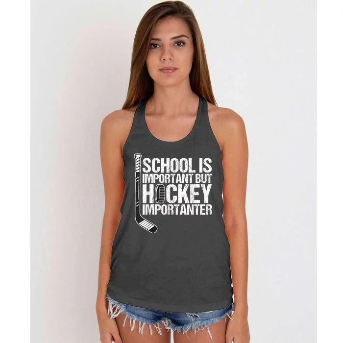 School Is Important But Hockey Is Importanter Funny Gift Women's Knotted Racerback Tank